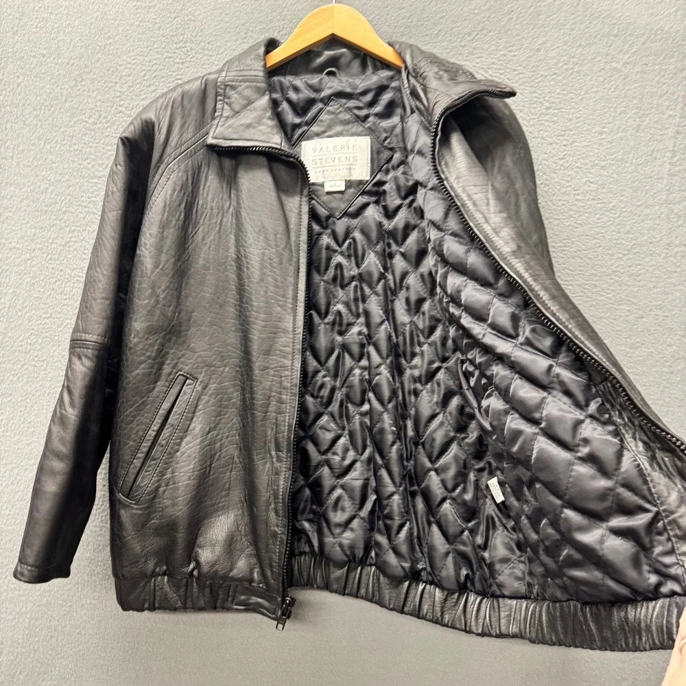 Valerie Stevens Bomber Jacket Womens Large Lamb Leather Black Outerwear Vintage